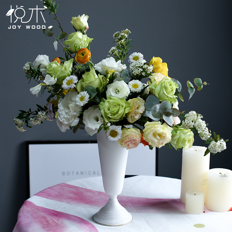 Retro White Polished Gold Iron Art Flower Ware Wedding Celebration Flower Art Class Salon Events Banquet Table Vase Flowers Weng Home Swing-Taobao