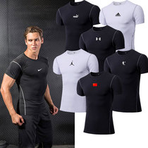 Fall Elastic Short Sleeve Sports Fitness Clothing T-shirt Tights Fitness Suit Men Running Basketball Perspiration Coaching Clothes