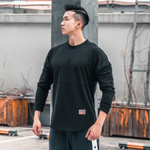 Loose training fitness long-sleeved male shoulder-down large-scale sports T-shirt round neck pullover pure color and simple bottom shirt