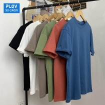 Fatty big size simple pure color half-sleeve T-shirt male Hong Kong wind loose Joker cotton middle school students Tide brand short sleeve summer dress