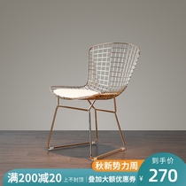 Golden creative wrought iron wire Nordic light luxury leisure chair dining chair Coffee chair makeup chair Net red backrest chair