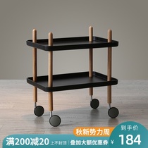 Nordic and Danish sofa side cabinet small apartment simple bedside table solid wood cart mini mobile coffee table side corner few