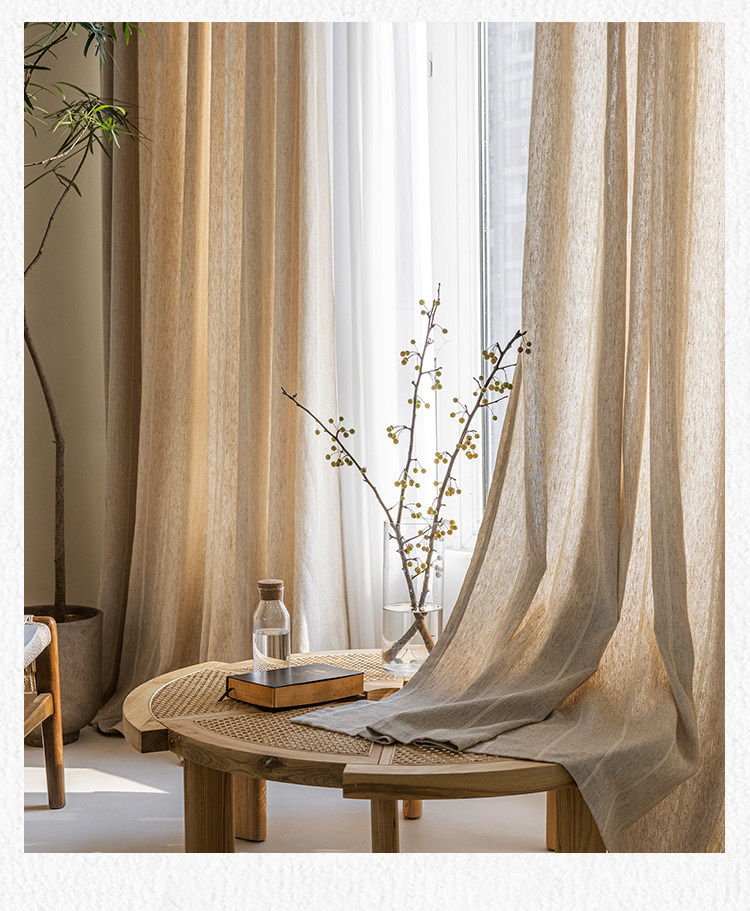 日系诧寂条纹名宿亚麻棉麻风格美式乡村纱帘窗帘阳台遮光客厅卧室