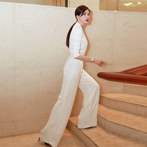 Early Autumn New Temperament Style Goddess Van Conjoined Pants Fashion White Broadlegged Pants A Slim One-piece Clothing Workplace Elite