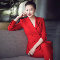 2019 Autumn Winter Fashion Chair Conference Red Suit Suit Annual Meeting Professional Suit Temperament Small Leggings Women Positive Dress