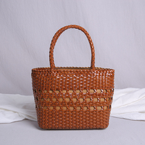 JUUZ LAN French basket bag woven bag female cowhide niche retro hollow hand portable shoulder shoulder bag