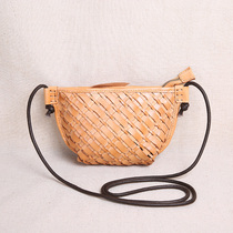 Hand-woven womens bag leather summer Mini small bag niche design head layer cowhide leather small shoulder bag shoulder shoulder bag