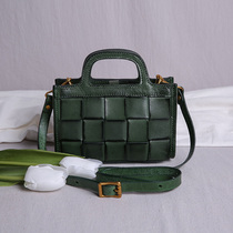 Leather womens bag Mini small bag niche design advanced sense retro small square bag woven casual versatile shoulder bag