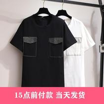 300 catty of extra-virgin dress Fat mm2020 spring and summer new inlaid drill bright sparkling pocket t-shirt with loose and thin blouses