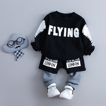 Small childrens clothing Male baby spring and autumn and winter plus velvet baby two-piece suit Boy Korean version of the foreign style baby autumn tide