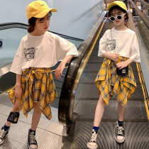 Girl suit 2022 new Korean version Children Summer CUHK Girl girl skirt Subnet Red Ocean Pure Cotton Two sets