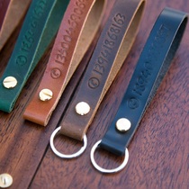 Original car keychain custom real cowskin handmade vintage hand leather pendant chain ring ring phone anti-loss card