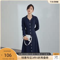 Fan Si Lanen texture Korean V-neck dress women high waist 2021 spring new French knee retro dress