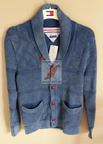 TOMMY HILFIGER TOMMY Men Mens V-neck Knit Sweater Cardigan Casual Work Water Mill Blue