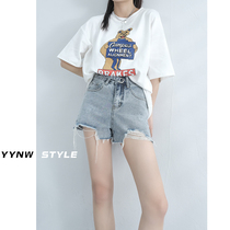 Denim shorts womens summer 2021 new trend ins high waist thin loose wide leg a-line hyuna thin hot pants