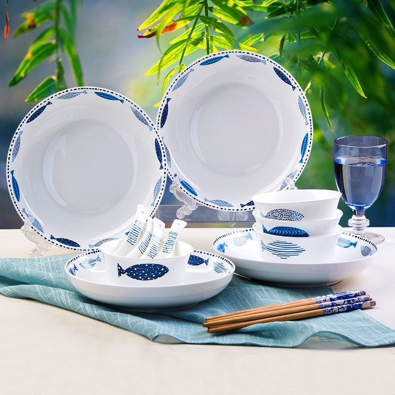 Jingdezhen ceramic dishes suit Japanese household, lovely dinner cutlery creative ipads porcelain bowl chopsticks pan spoon combination