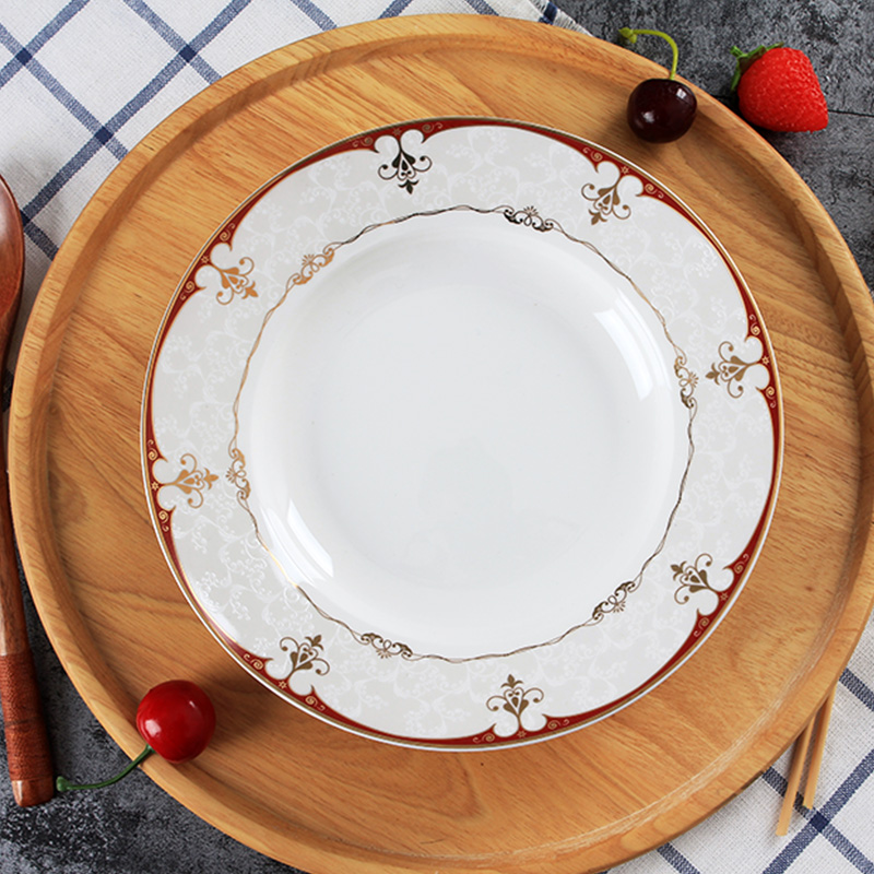 Jingdezhen ceramic plate household circular deep dish Chinese contracted creative ipads China food breakfast dishes microwave tableware