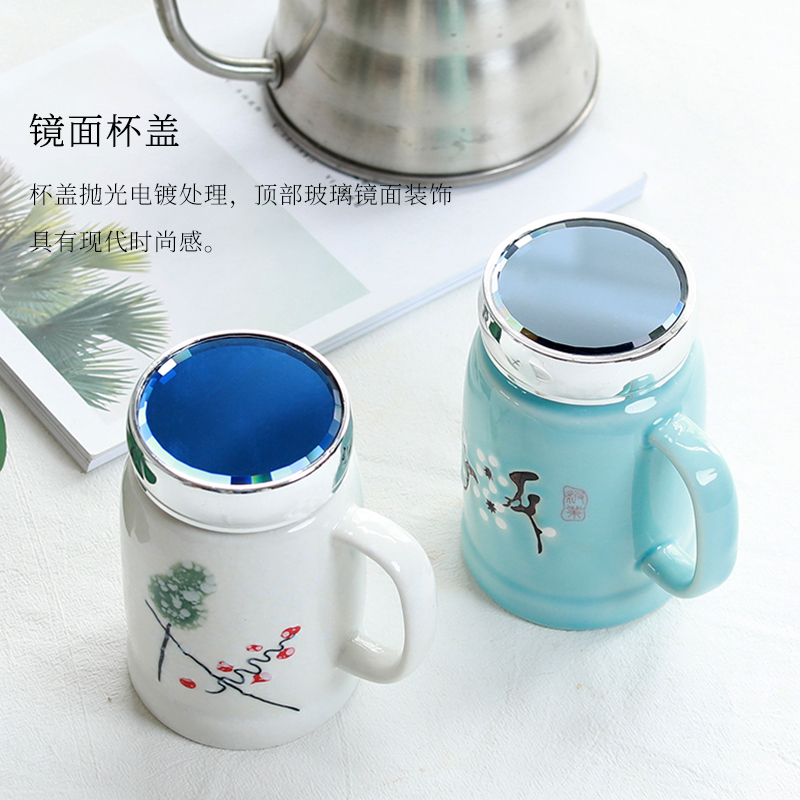 Ceramic drinking cup with cover keller creative contracted large Japanese Nordic office keep - a warm glass cup