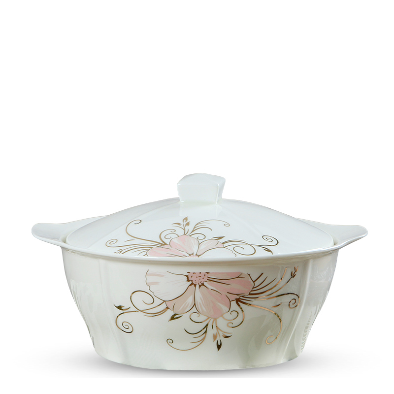 Jingdezhen ceramic soup pot with cover household rice basin ipads porcelain round pot can microwave oven 9 inches large soup bowl