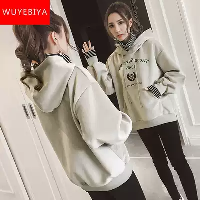 Fake two pieces of sweater girl 2021 new autumn winter high school students Korean loose plus velvet thick coat