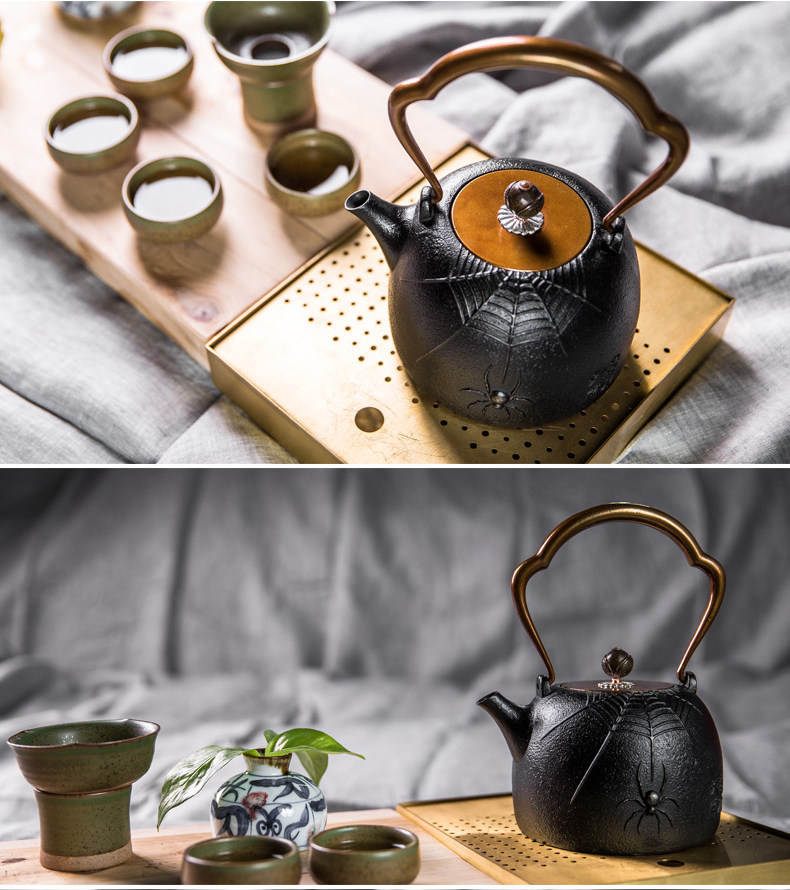 晋韵堂铁壶 喜从天降纯手工鎏金 泽州生铁砂铁煮茶壶煮水壶茶壶_7折