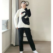 2022 new pyjamas woman autumn winter thickened warm and cute round collar swan soft cotton velvet Coral Suede Home Suit Suit
