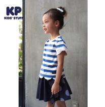 KP Childrens clothing Girls fashion trend short-sleeved half-sleeved striped T-shirt shirt top K1912225P Japanese childrens clothing