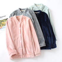 Womens top pajamas single autumn and winter coral velvet plus velvet padded long sleeve warm jacket home clothes flannel