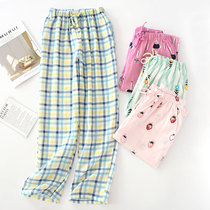 Spring and Autumn Cotton Double Gauze Home Pajama Pants Womens Summer Thin Size Loose Cotton Postpartum Lunar Pants