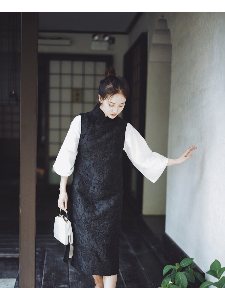 赏味03设计长马甲秋季旗袍民国倒大袖比甲短衫斜襟a摆套装