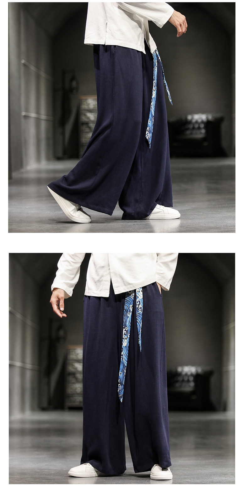 中国风古风裤子亚麻垂感直筒长裤宽松阔腿汉服裤qt6020--p80