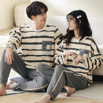 2 sets of price Spring and Autumn couple pajamas long sleeve cotton Korean version can wear cotton spring and autumn home clothes for men and women