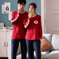 Couple pajamas autumn cotton women long-sleeved trousers men loose autumn home wear two-piece suit