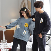 Autumn and winter coral velvet couple pajamas female padded flannel set flannel cartoon mens home clothes autumn and winter