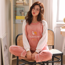 Pajamas female autumn and winter flannel padded velvet winter coral velvet warm ladies home clothes winter two-piece set