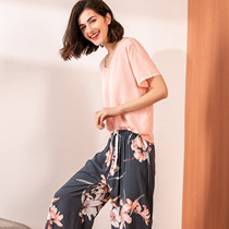 Summer Pajamas Set Women Comfortable Cotton Viscose Contrast