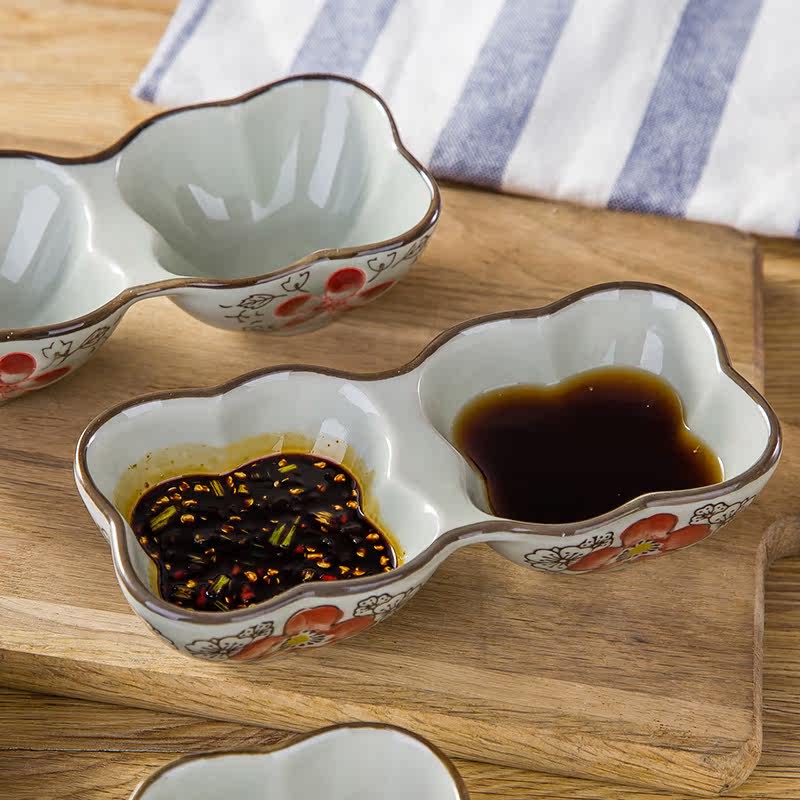 陶瓷 双格味碟调料碟地醋碟日式餐具火锅调味碟碟子酱料碟料理碟