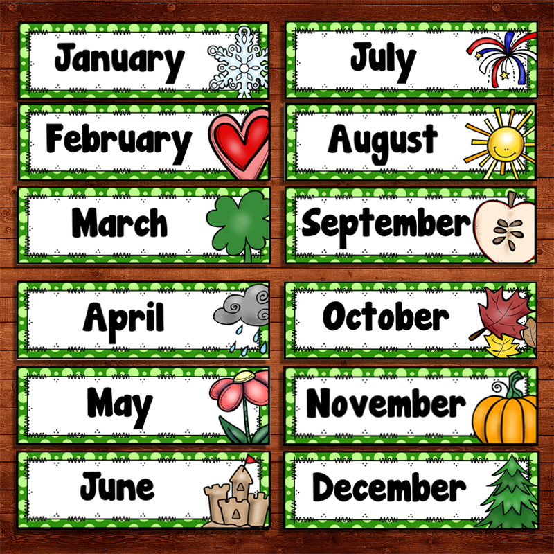 英语日历墙 卡片闪卡 季节月份星期四季天气节日教师教具墙壁装饰
