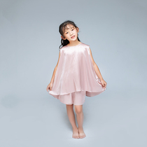 Cnsilk100 % Mulberry Silk Genuine Silk Suit Girl Sleeveless Shorts Lotus Leaf side Home Suits Suit Summer Sleeping Dress