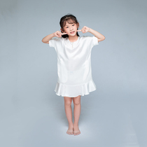 Cnsilk 100% Mulberry Silk Genuine Silk Girl Sleeping Dress With Lotus Leaf Side Short Sleeve Pyjamas home Summer Princess Dress