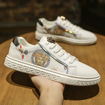 High-end Small White Shoes Men Europe Station Casual Fashion 100 Hitchhiking Colorful Trendy Comfort Lacing Soft-bottom Young Leather Shoes