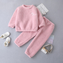 Fall and Winter Childrens Flag Pajamas Girls Coral Velvet Heating Warm Boys and Girls Home Clothes