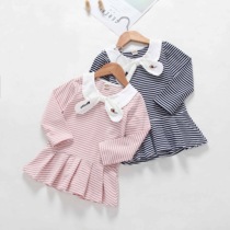 Girls Long Sleeve Dress 2020 New Childrens Spring and Autumn Ocean Pure Cotton Han Strip Dress