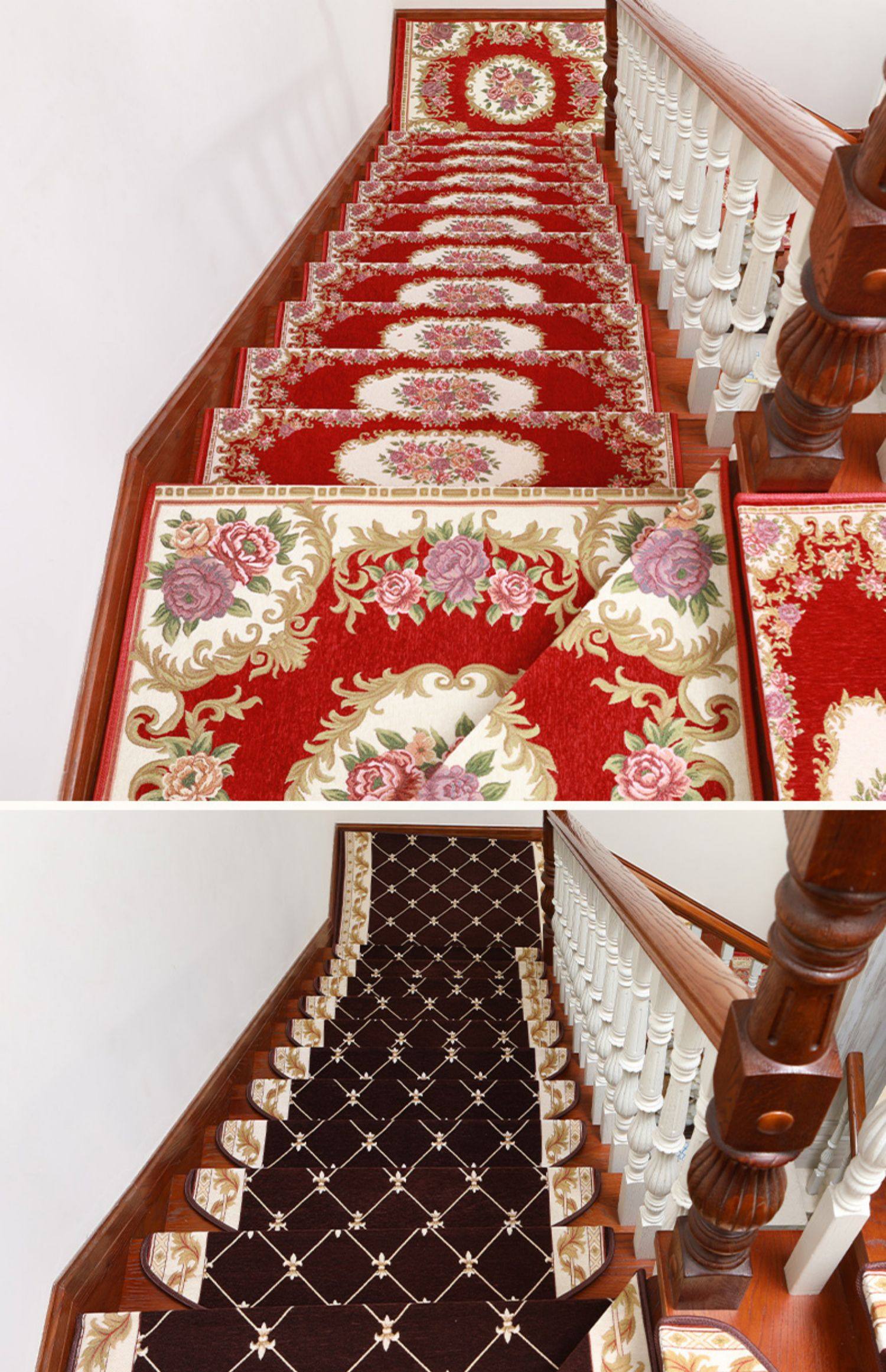 楼梯垫踏步垫满铺实木欧式楼梯地毯脚垫免胶自粘家用防滑旋转_淘宝