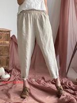 2021 early autumn new thin loose literary retro elastic waist linen slacks