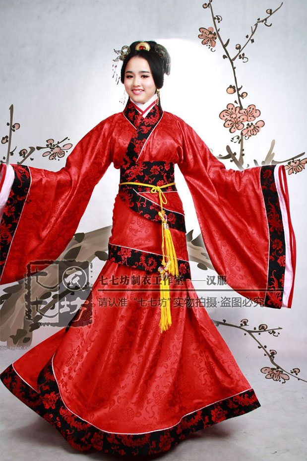 七七坊◆正统华汉服广袖婚服新娘大摆鱼尾三绕曲裾 洛花缘 款2