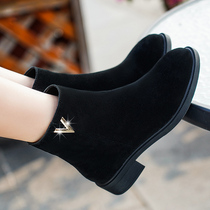 Kinte Belle leather thick with Martin boots female English style 2021 New Joker plus velvet frosted flat boots