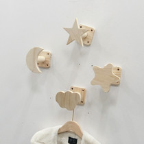 Childrens clothing store decoration solid wood display rack hook on the wall log color childrens clothes wall hanging point hanging wooden hanger