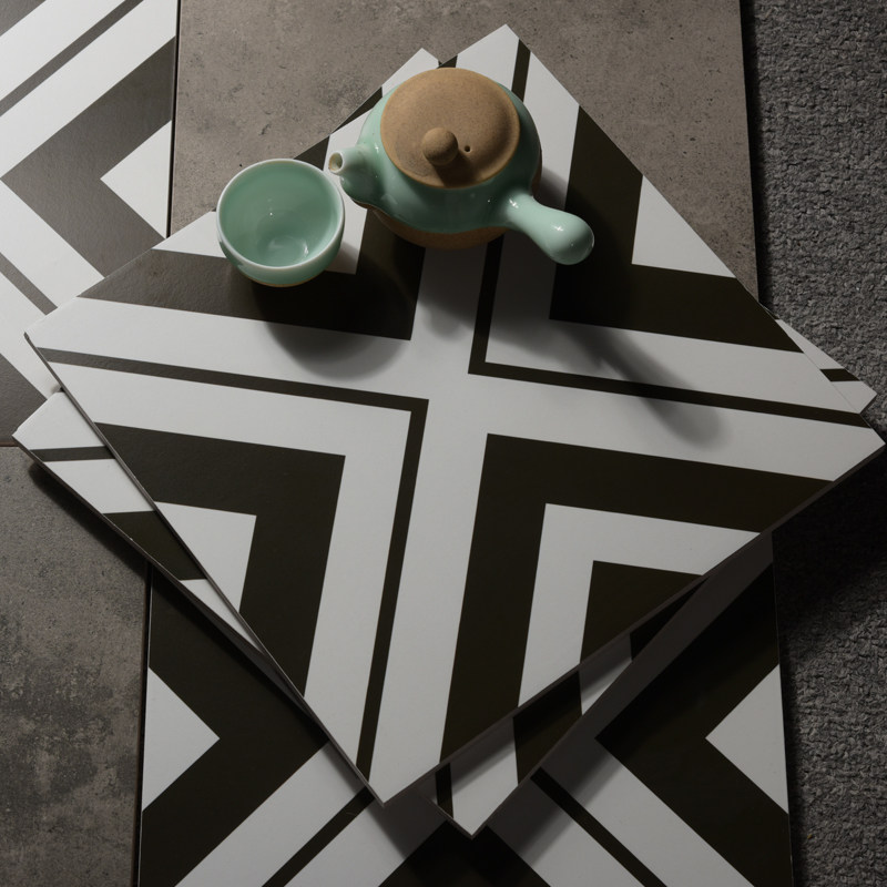 北欧宜家几何花砖厨房阳台书房卫生间防滑地砖 黑白艺术墙砖300