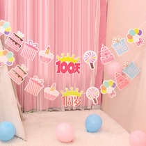 Baby one year old 100 days can love the flag childrens birthday 100 days arrangement theme party banner background wall decorations